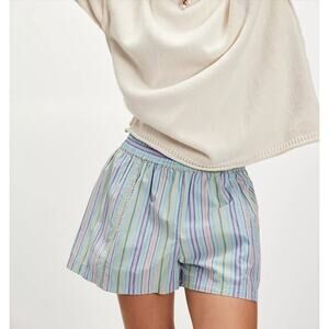Free People Shorts Womens XS Blue Striped Get Free Pull-On Smocked High Rise
